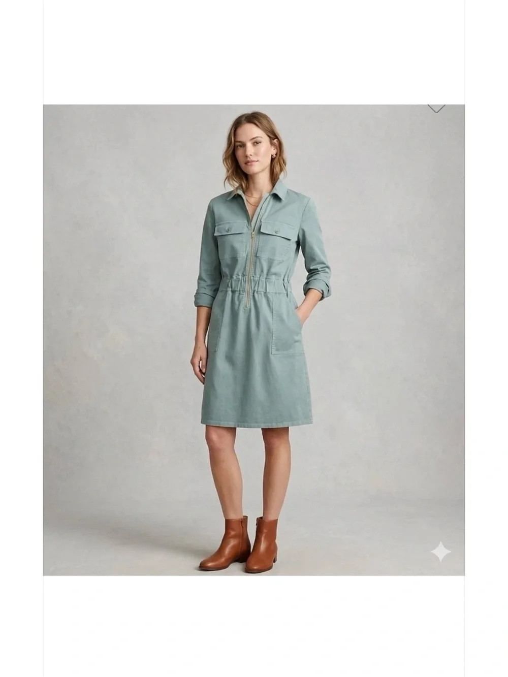 J. Crew Sage Green Utility Midi Dress